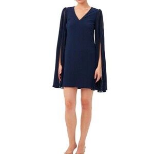Trina Turk Celestina Sheath Dress Women's Size 2 Indigo Blue Pleated Sleeves